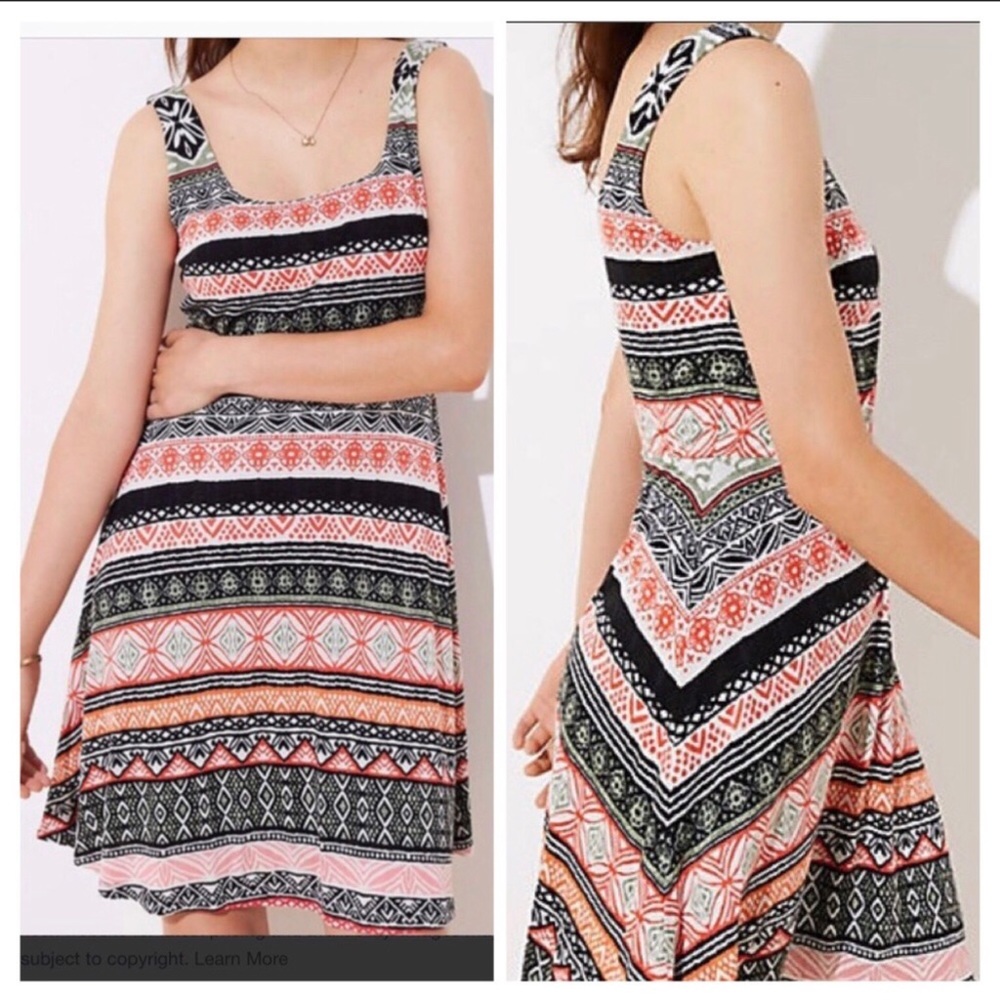 Loft Riverwalk Flare Pink/Black striped cocktails Mini Dress Sleeveless …
